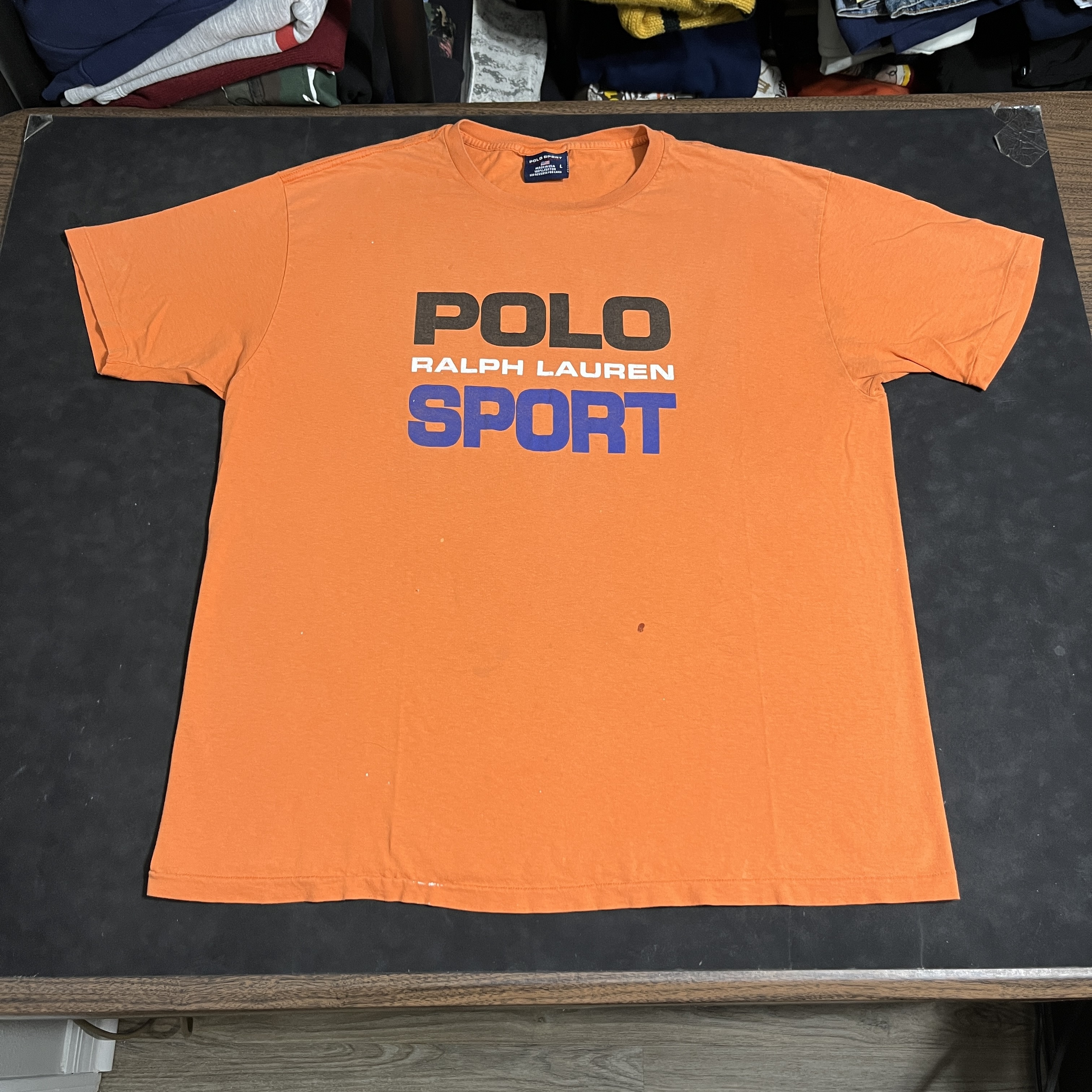 Vintage Polo Sport Ralph Lauren Shirt Men Orange Logo Flag Rolex Yacht 90s Usa